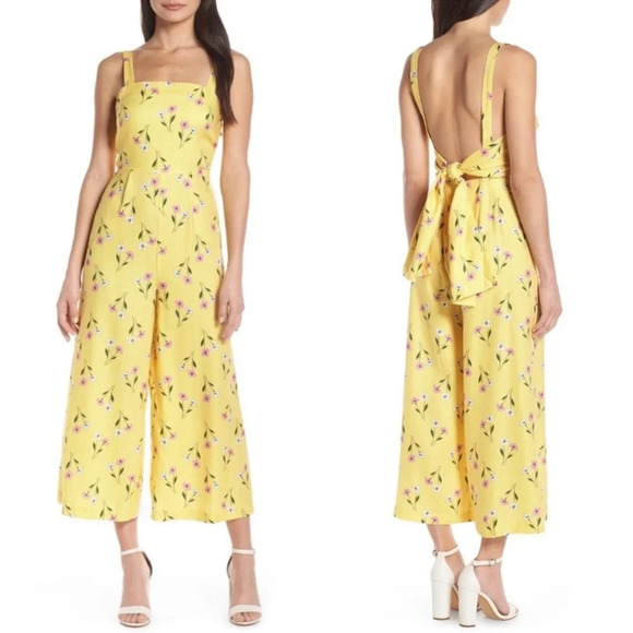 Revolve Finders Keepers Limoncello Cropped Jumpsuit Wide Leg Linen Flower Stripe - Picture 3 of 16